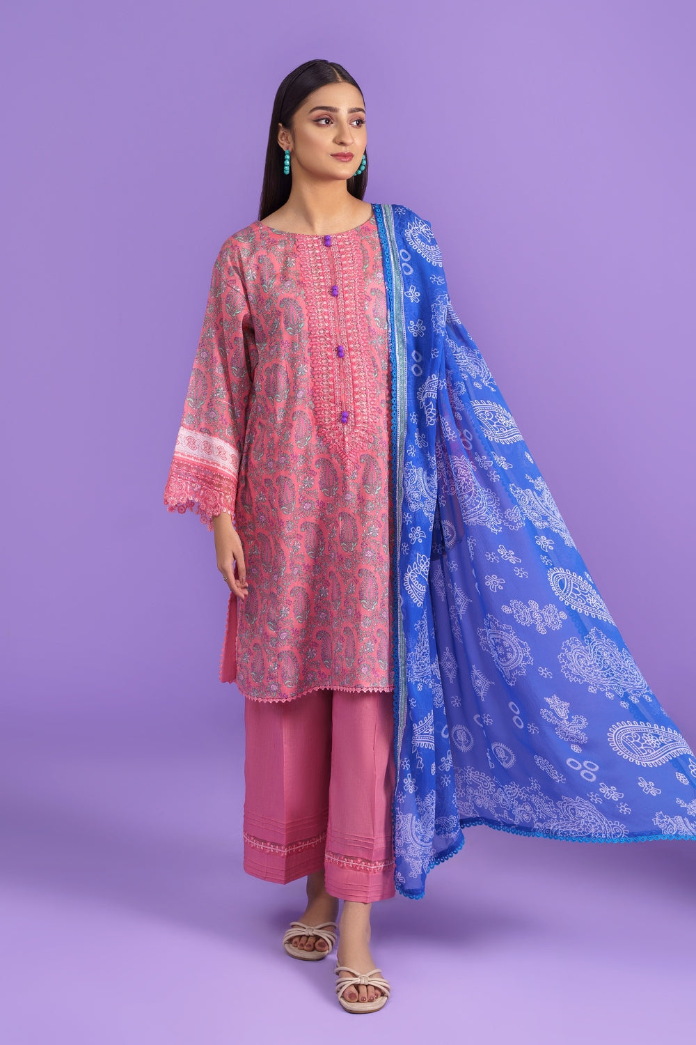 3PC Unstitched | Embroidered Lawn Shirt+ Chiffon Dupatta+Trouser