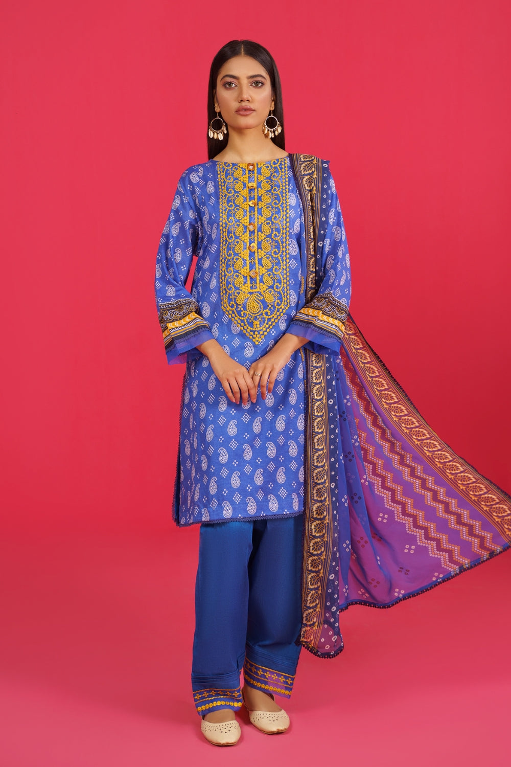 3PC Unstitched | Embroidered Lawn Shirt+ Chiffon Dupatta+Trouser
