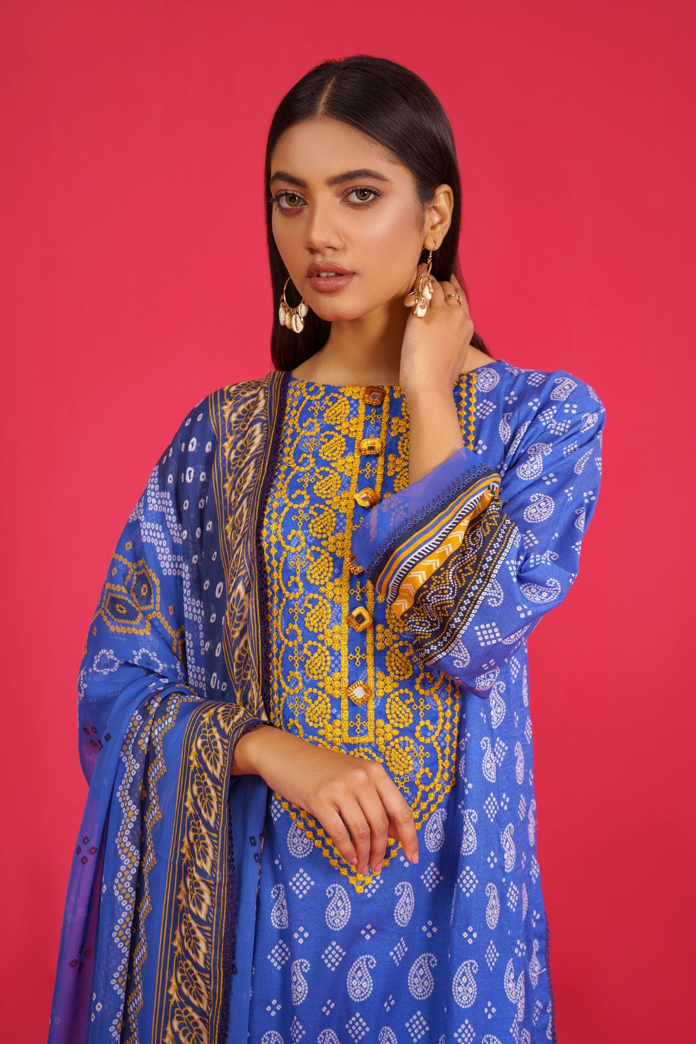 3PC Unstitched | Embroidered Lawn Shirt+ Chiffon Dupatta+Trouser