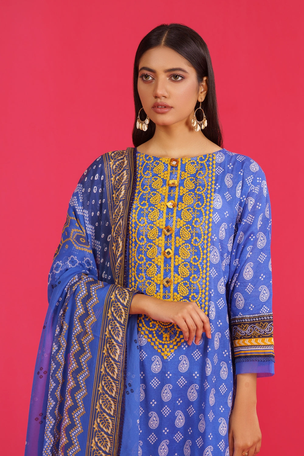 3PC Unstitched | Embroidered Lawn Shirt+ Chiffon Dupatta+Trouser