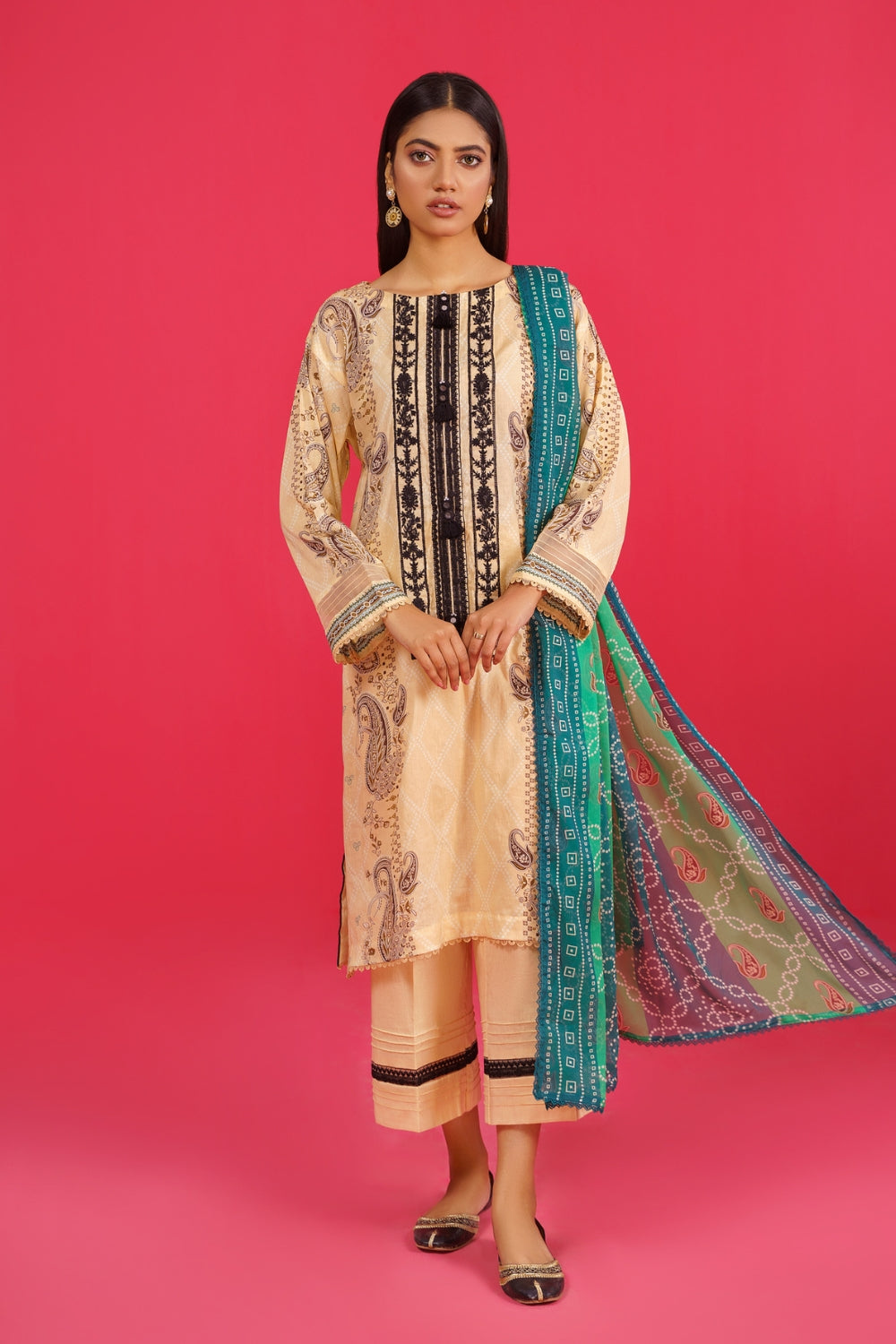 3PC Unstitched | Embroidered Lawn Shirt+ Chiffon Dupatta+Trouser