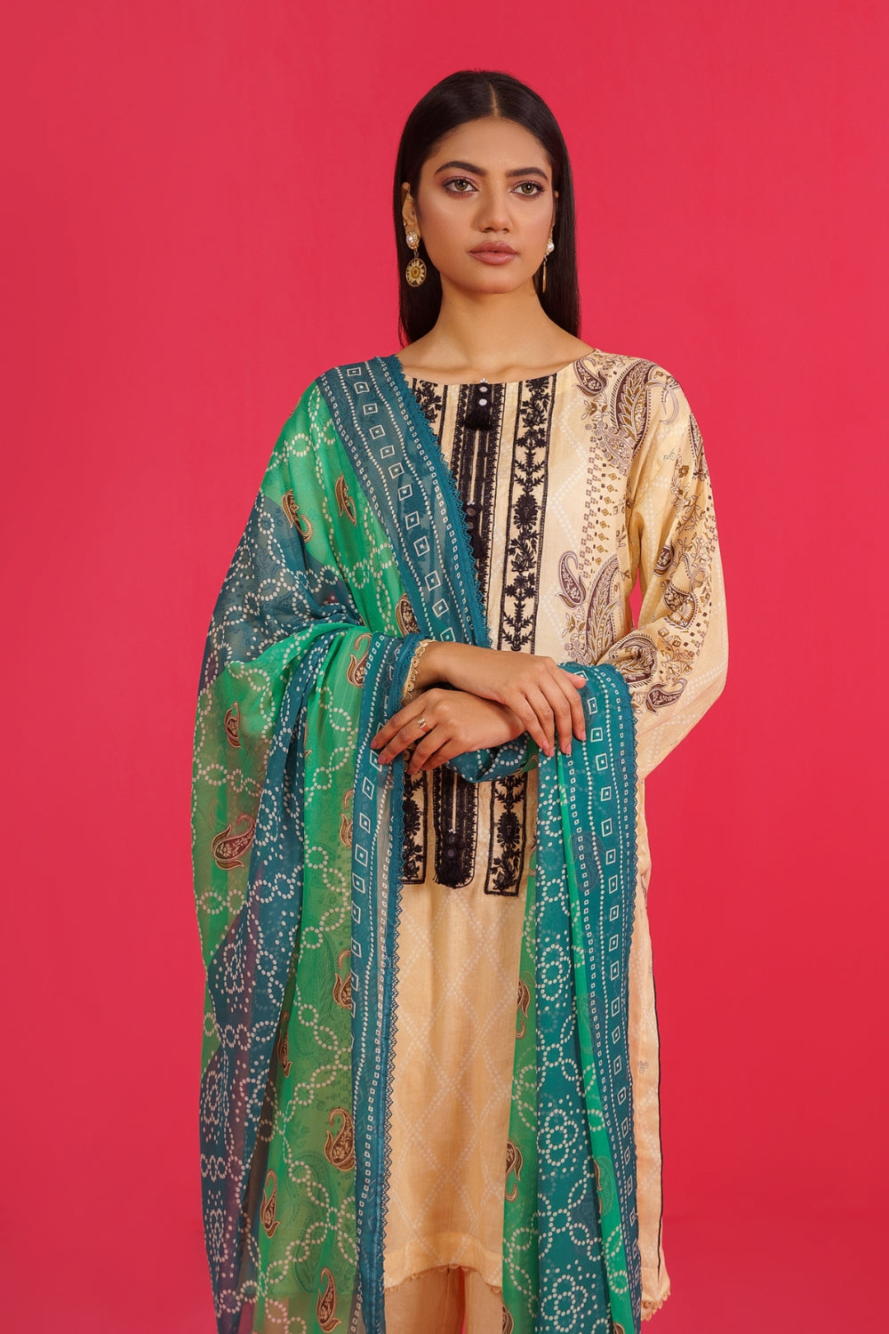 3PC Unstitched | Embroidered Lawn Shirt+ Chiffon Dupatta+Trouser