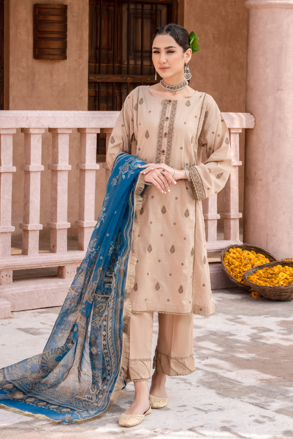 3PC Unstitched | Embroidered Lawn Shirt+Trouser + Organza Dupatta