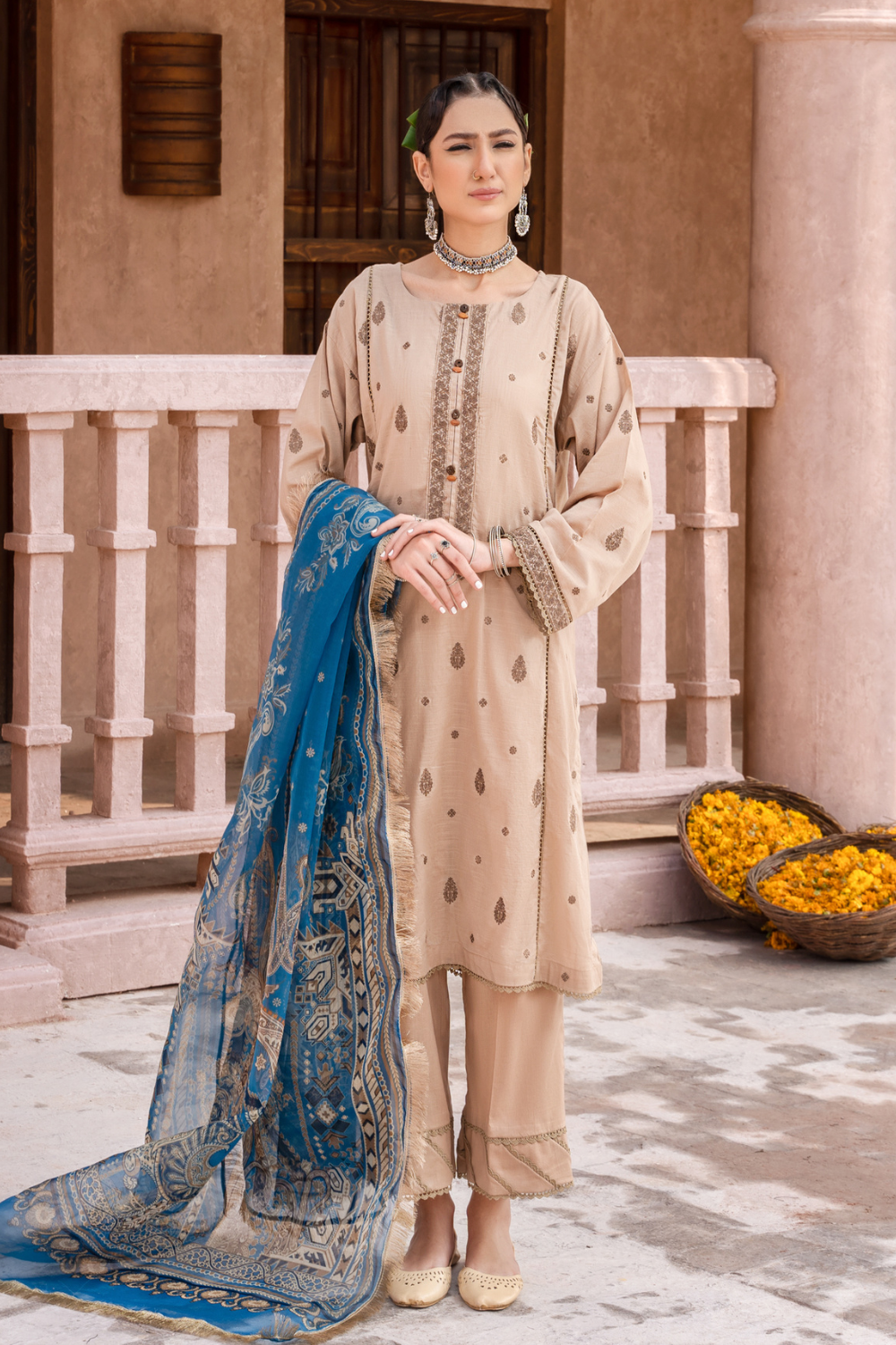 3PC Unstitched | Embroidered Lawn Shirt+Trouser + Organza Dupatta