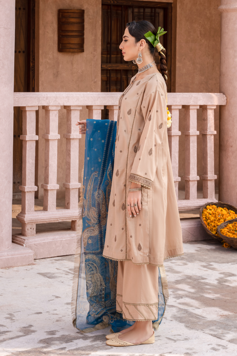 3PC Unstitched | Embroidered Lawn Shirt+Trouser + Organza Dupatta