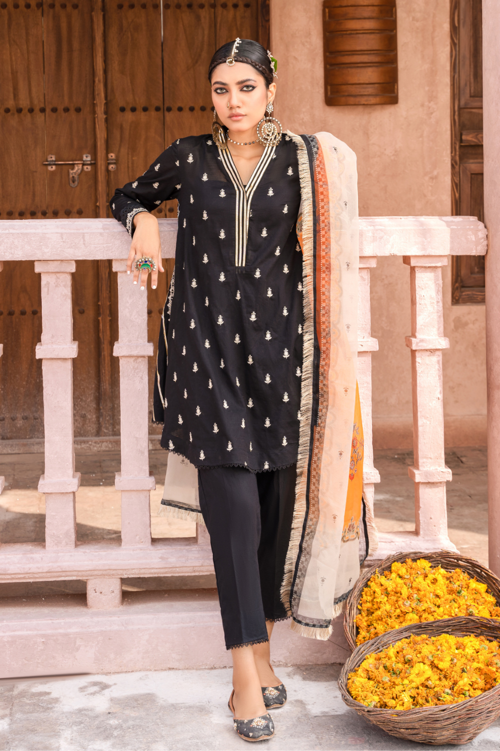 3PC Unstitched | Embroidered Lawn Shirt+Trouser + Organza Dupatta