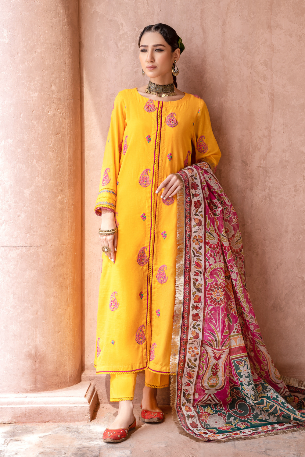 3PC Unstitched | Embroidered Lawn Shirt+Trouser + Organza Dupatta