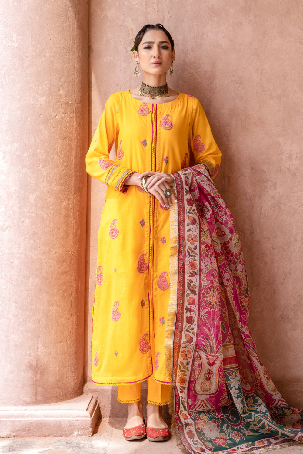 3PC Unstitched | Embroidered Lawn Shirt+Trouser + Organza Dupatta