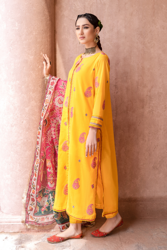 3PC Unstitched | Embroidered Lawn Shirt+Trouser + Organza Dupatta