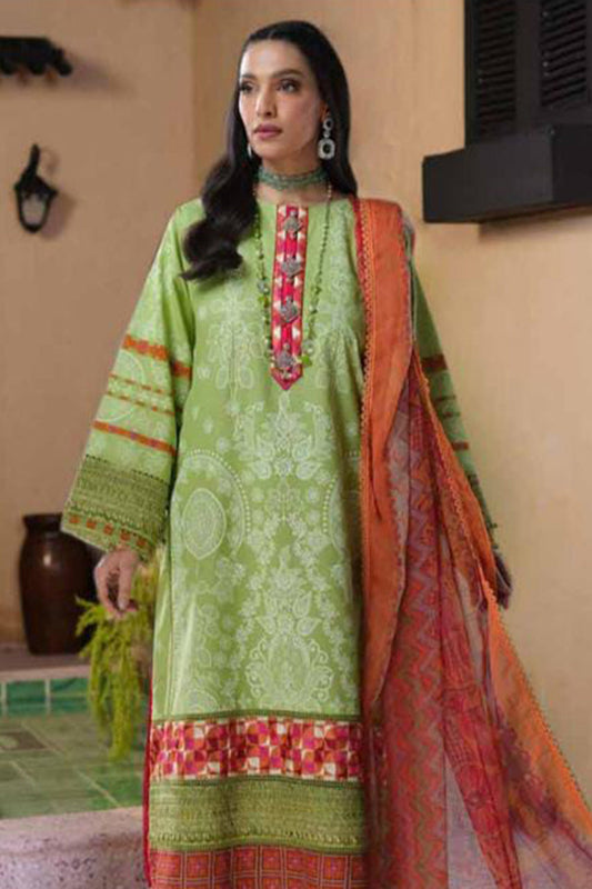 3 PC Unstitched Emboridered + Printed Shirt + Printed Dupatta + Dyed Trouser