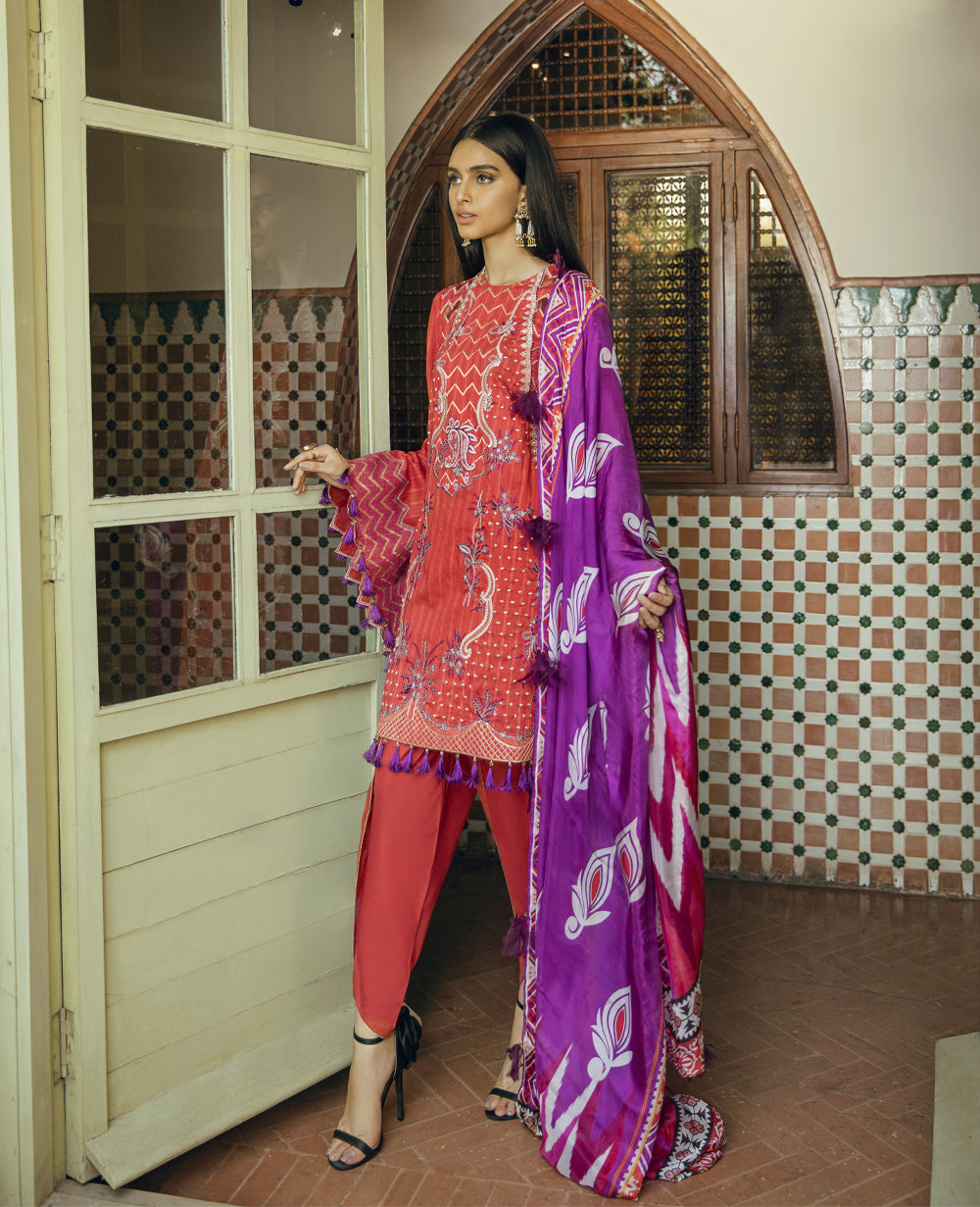 3 PC Unstitched Embroidered + Printed Suit