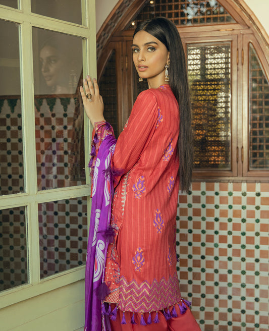 3 PC Unstitched Embroidered + Printed Suit