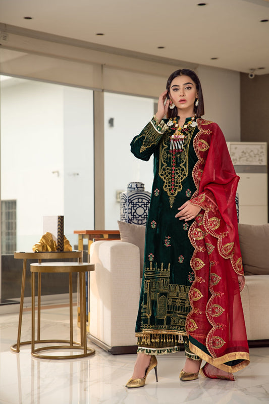 3 PC Unstitched Embroidered Suit