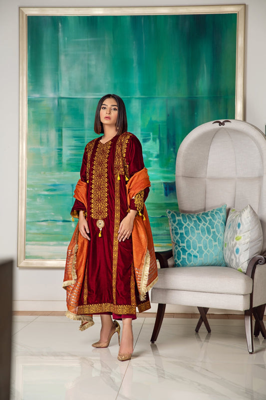 3 PC Unstitched Embroidered Suit