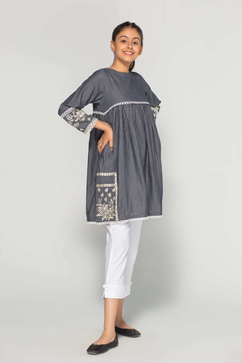 1 PC Stitched | Denim Embroidered Shirt