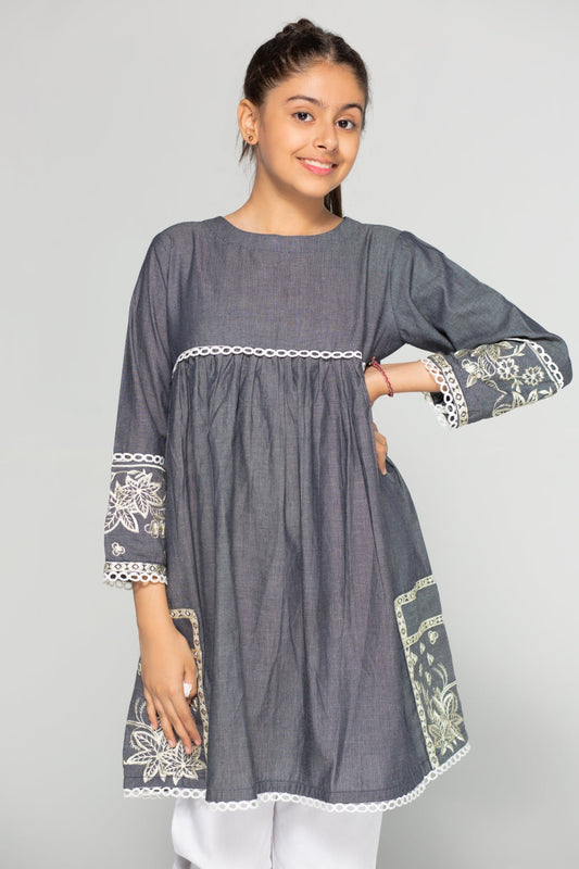 1 PC Stitched | Denim Embroidered Shirt