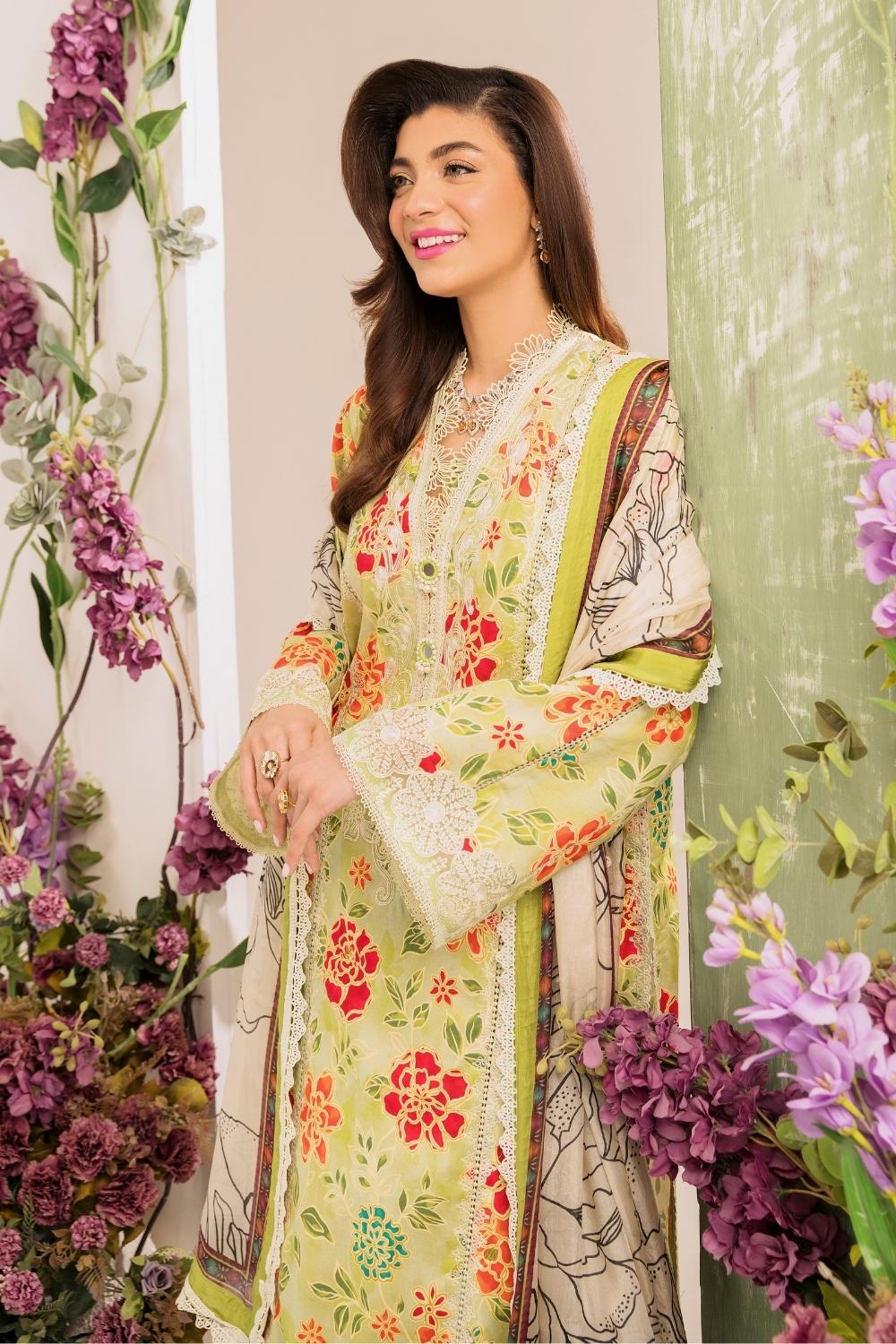 3PC Unstitched | Embroidered Lawn Suit | Silk Dupatta