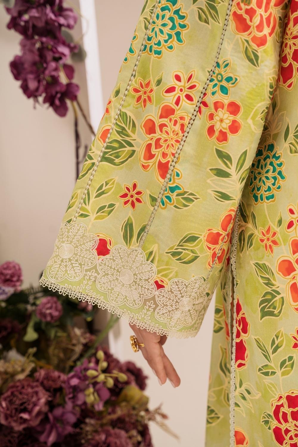 3PC Unstitched | Embroidered Lawn Suit | Silk Dupatta