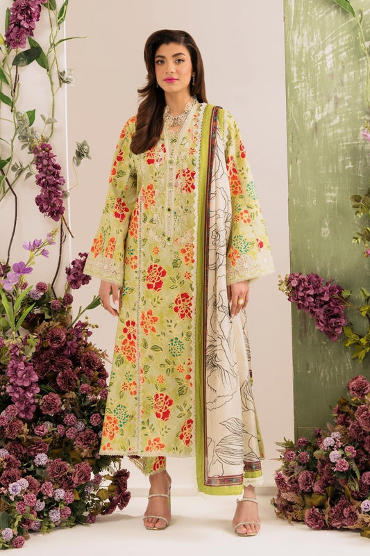 3PC Unstitched | Embroidered Lawn Suit | Silk Dupatta