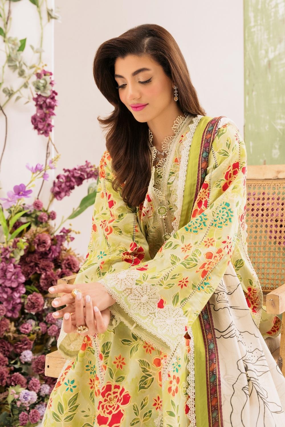 3PC Unstitched | Embroidered Lawn Suit | Silk Dupatta