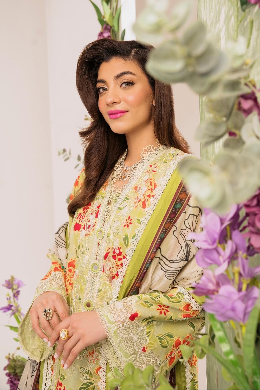 3PC Unstitched | Embroidered Lawn Suit | Silk Dupatta