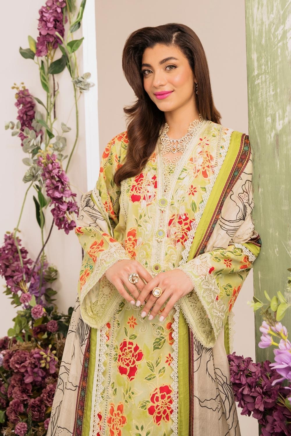 3PC Unstitched | Embroidered Lawn Suit | Silk Dupatta