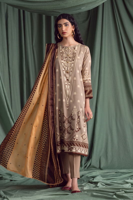 3PC Unstitched | Printed Linen Suit | Jacquard Dupatta