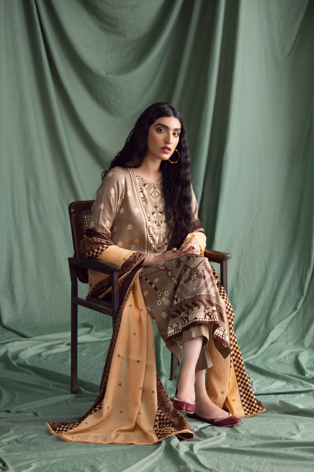 3PC Unstitched | Printed Linen Suit | Jacquard Dupatta