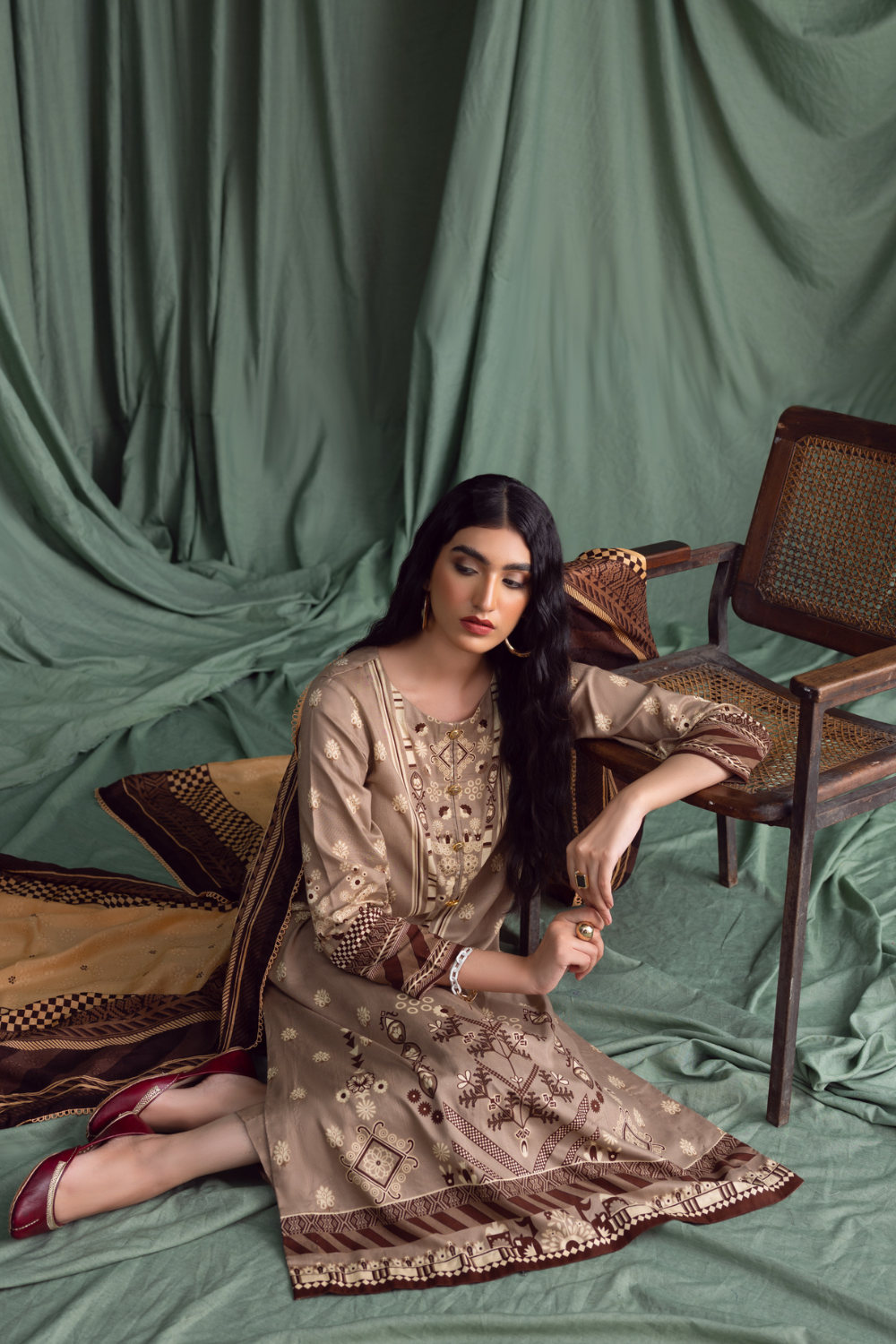 3PC Unstitched | Printed Linen Suit | Jacquard Dupatta