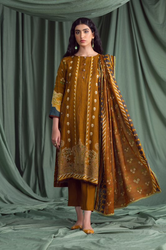 3PC Unstitched | Printed Linen Suit | Jacquard Dupatta