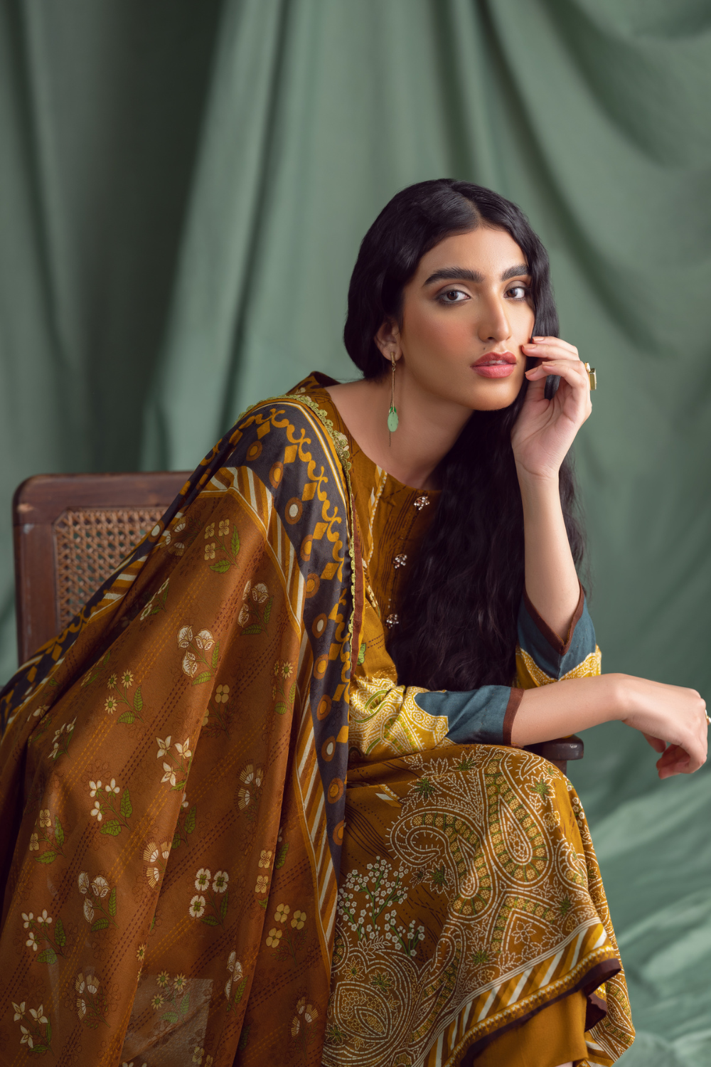 3PC Unstitched | Printed Linen Suit | Jacquard Dupatta