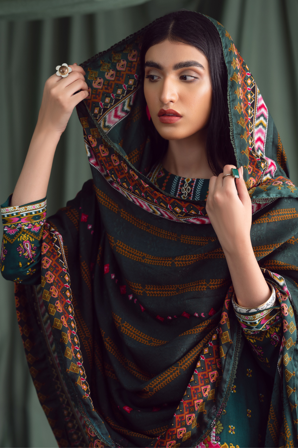 3PC Unstitched | Printed Linen Suit | Jacquard Dupatta