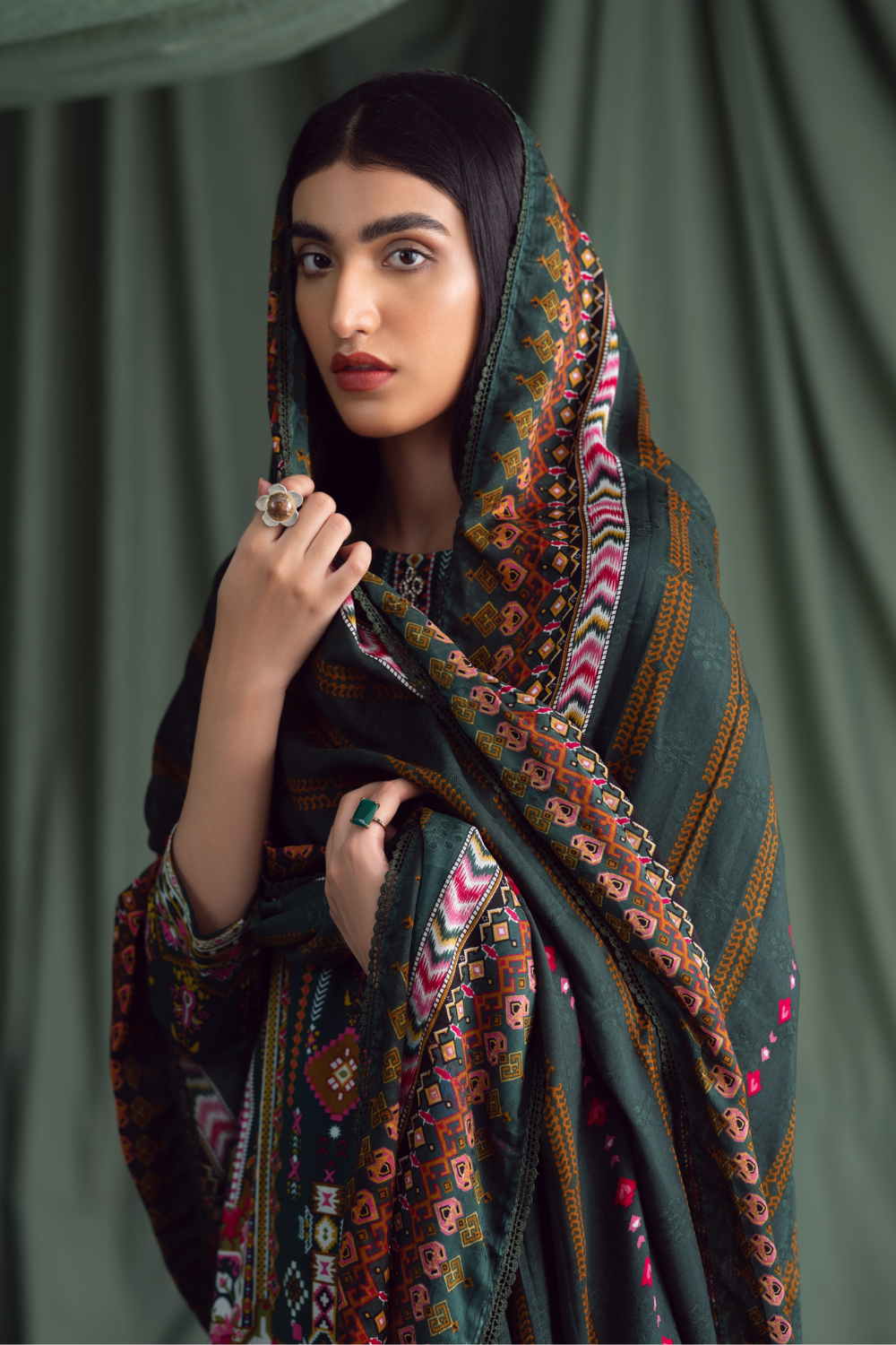 3PC Unstitched | Printed Linen Suit | Jacquard Dupatta