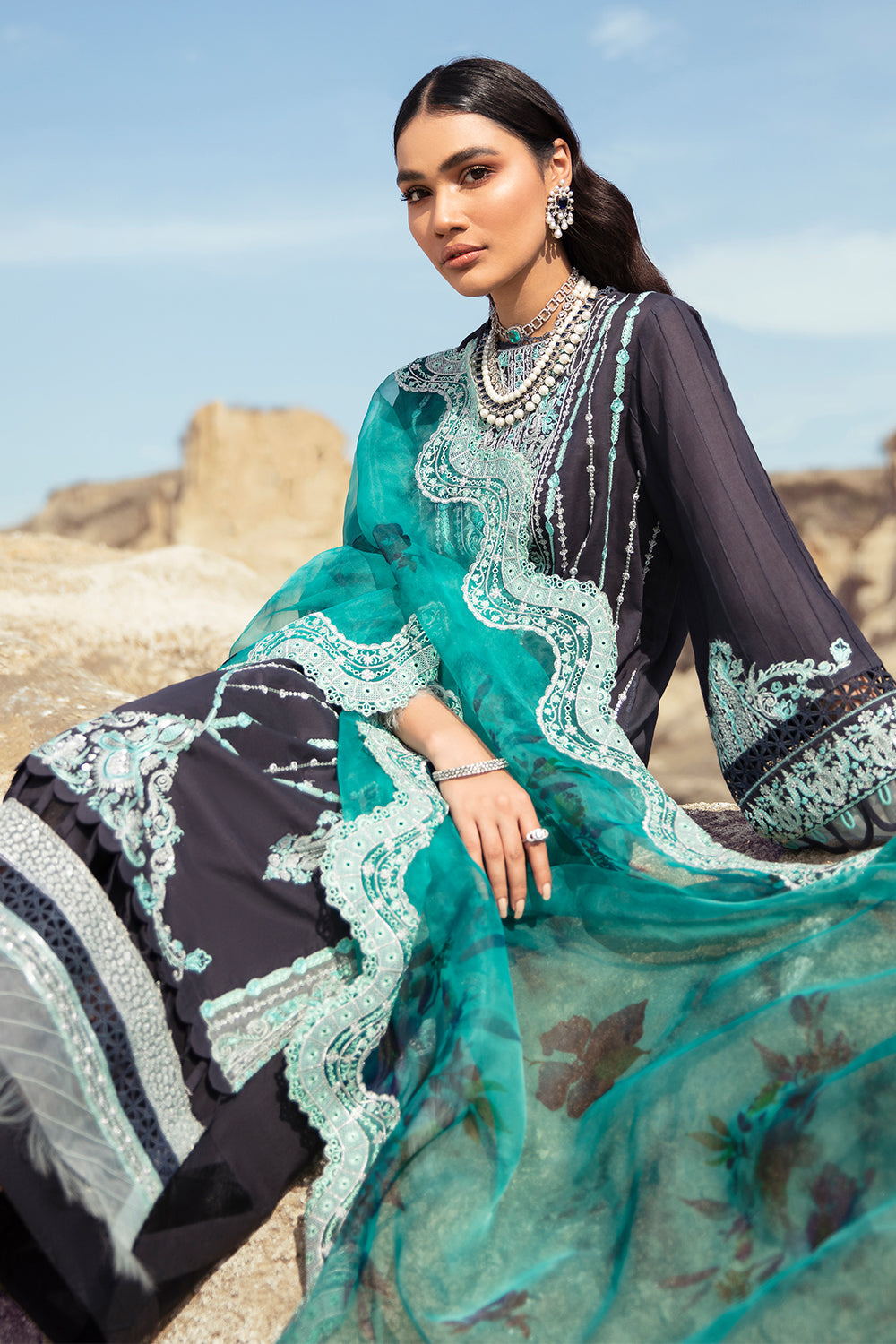 3 PC Unstitched Embroidered Shirt | Embroidered Organza Dupatta