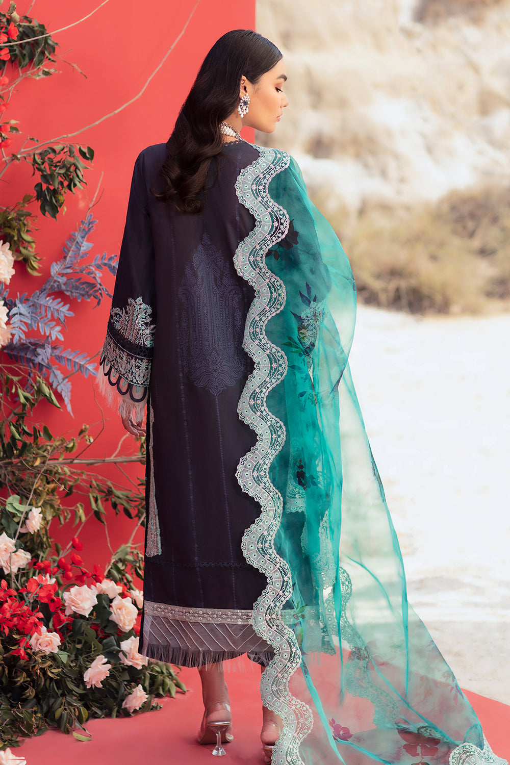 3 PC Unstitched Embroidered Shirt | Embroidered Organza Dupatta