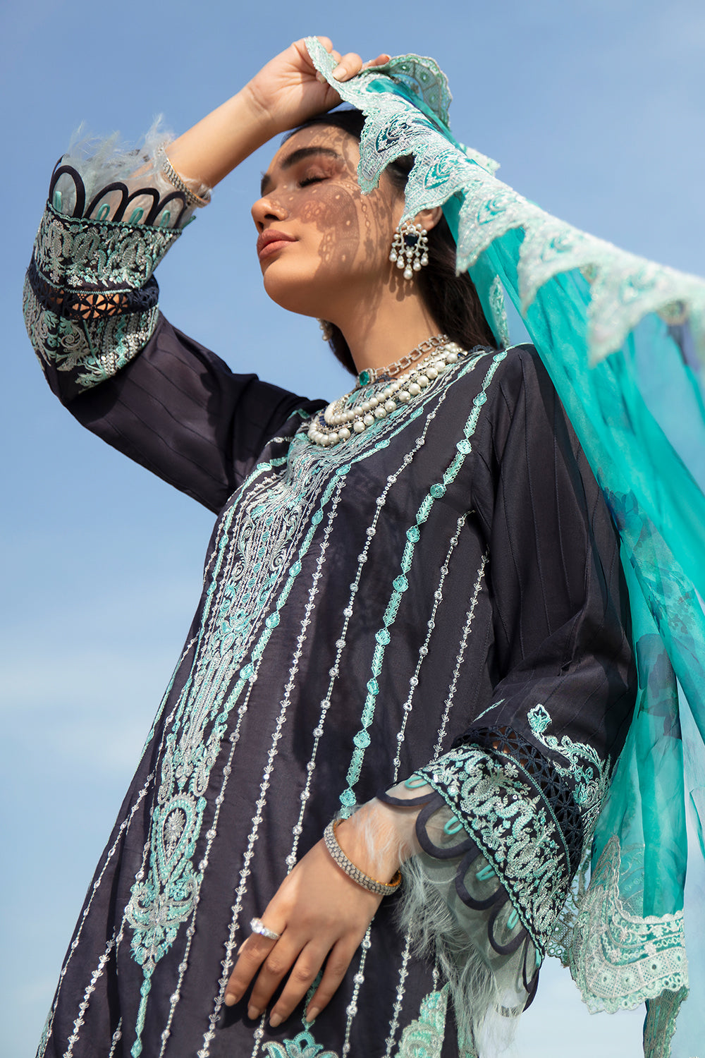 3 PC Unstitched Embroidered Shirt | Embroidered Organza Dupatta