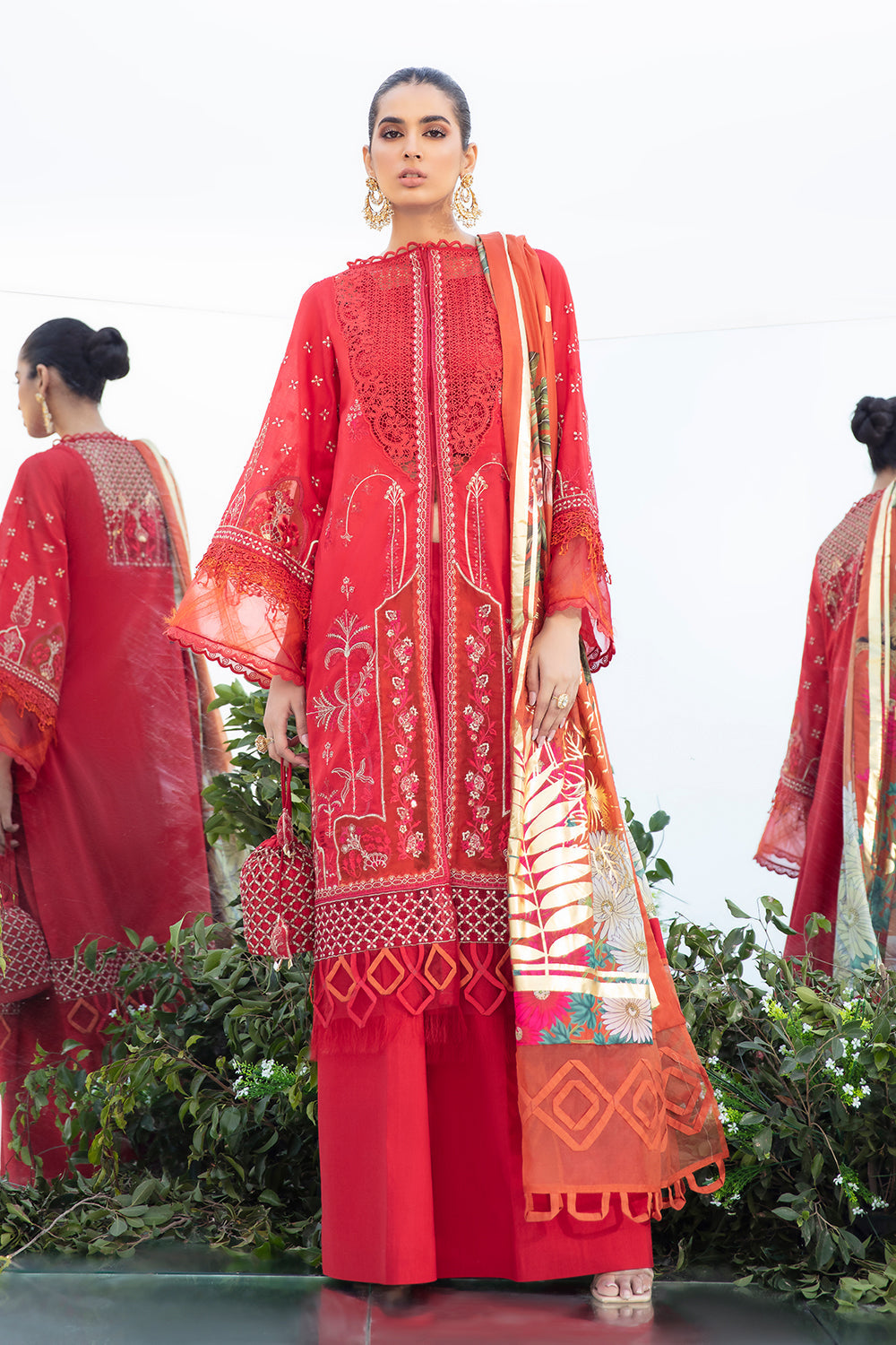 3 PC Unstitched Embroidered Shirt | Foil Dupatta