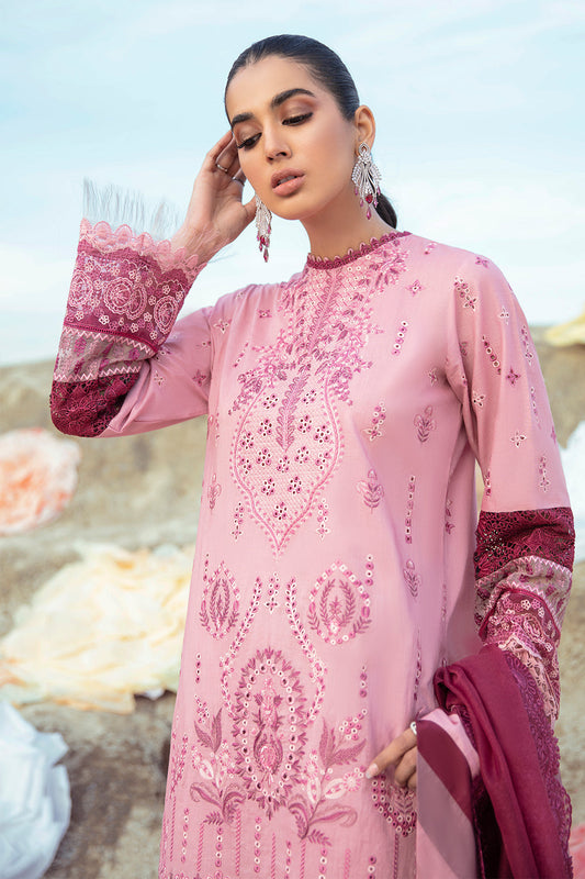 3 PC Unstitched Embroidered Shirt | Embroidered Rajju Net Dupatta