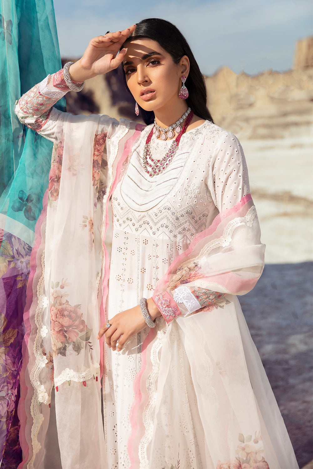 3 PC Unstitched Embroidered Shirt | Embroidered Organza Dupatta