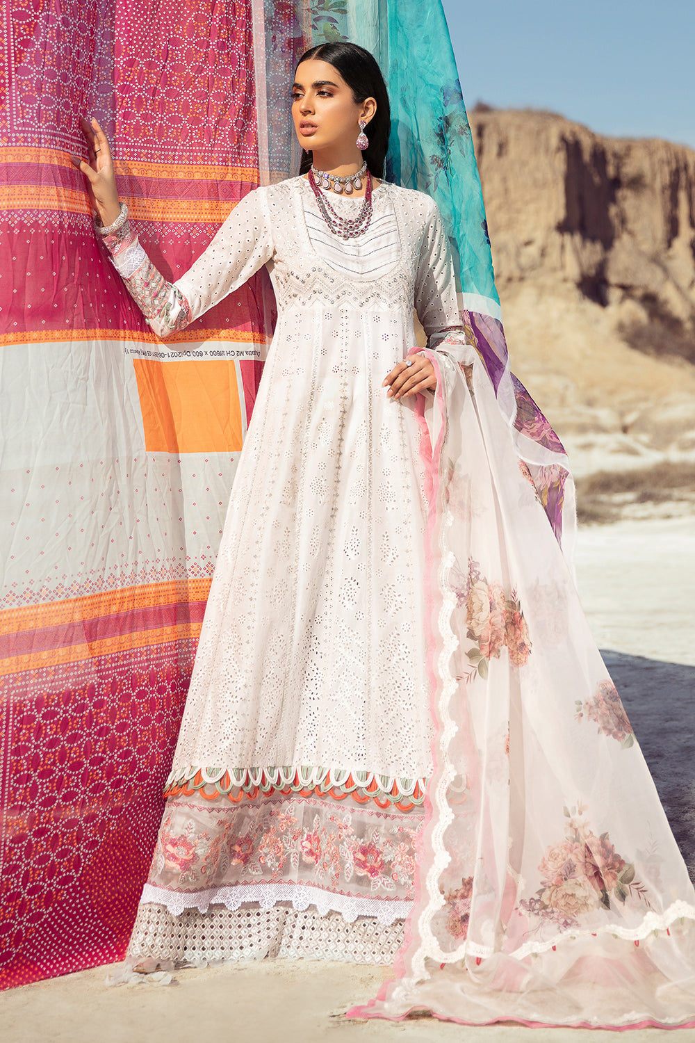 3 PC Unstitched Embroidered Shirt | Embroidered Organza Dupatta