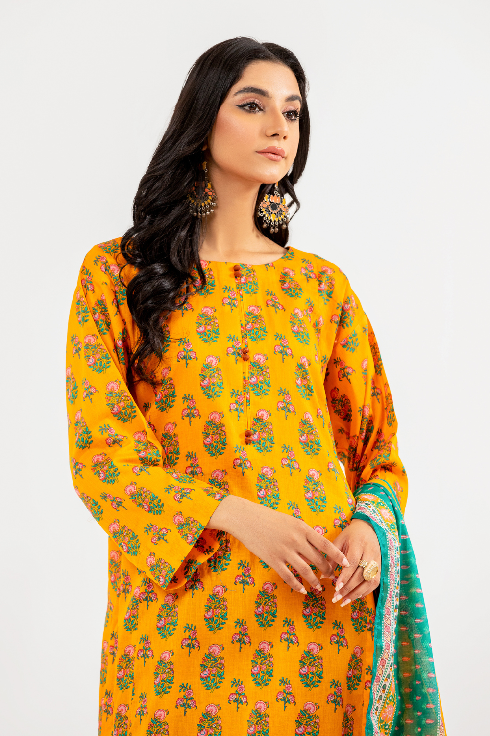 3 PC Unstitched | Printed Lawn Shirt + Trouser | Cotton Silk Dupatta