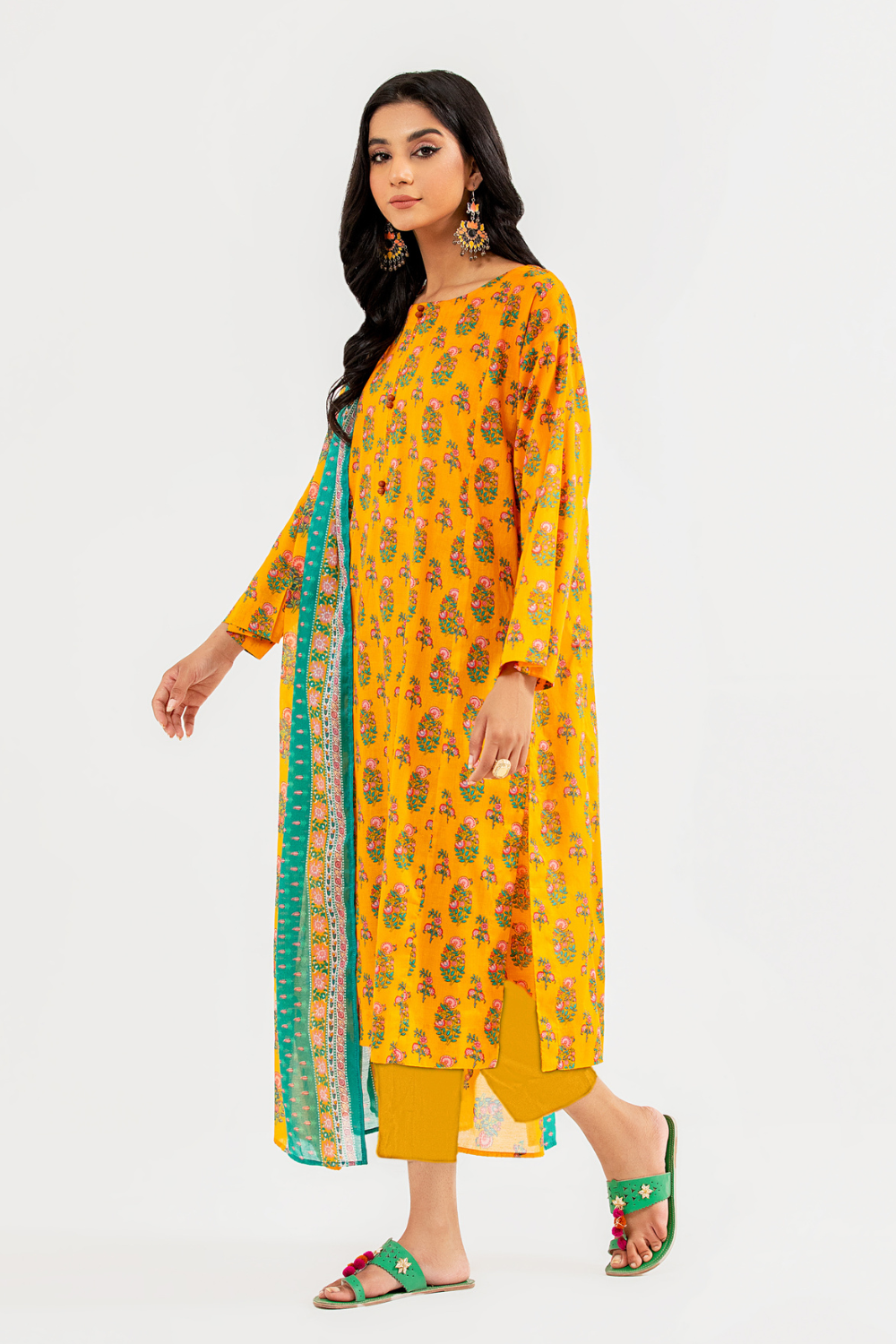 3 PC Unstitched | Printed Lawn Shirt + Trouser | Cotton Silk Dupatta