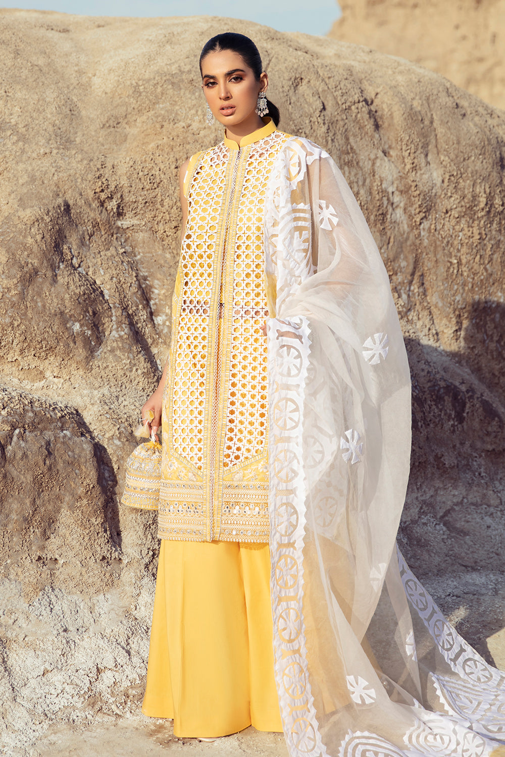 3 PC Unstitched Embroidered Shirt + Organza Ralli Work Dupatta + Dyed Cambric Trouser